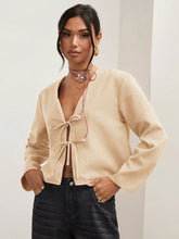 Women's Solid Color Asymmetrical Neck Long Sleeve Bowknot Decor Casual Business Casual Work Shirt, Spring & FAll SKU: sz2407189